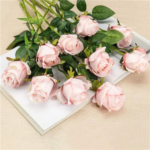 10pcs Artificial Rose Flowers Long Stem Fake Silk Roses for DIY Wedding Bouquet - Picture 4 of 6